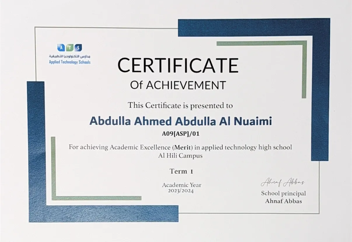 Merit Award certificate of achievement